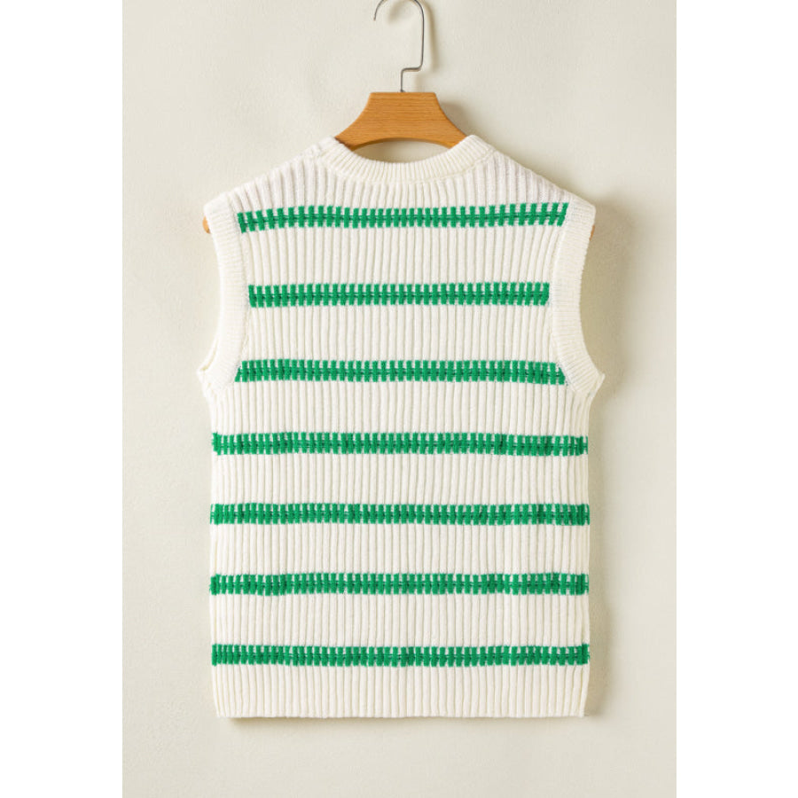 Striped Round Neck Sweater Vest Apparel and Accessories