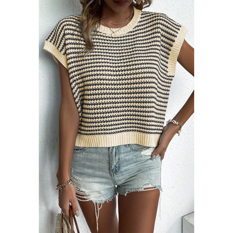 Striped Round Neck Sweater Vest Apparel and Accessories