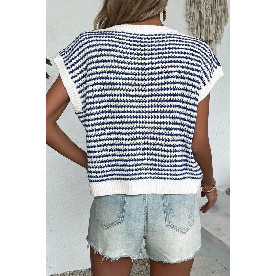 Striped Round Neck Sweater Vest Apparel and Accessories