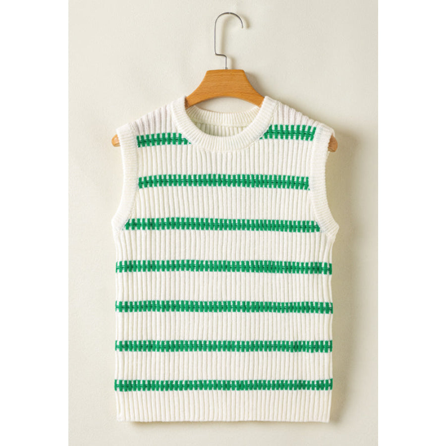 Striped Round Neck Sweater Vest Apparel and Accessories