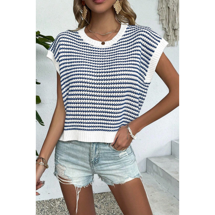 Striped Round Neck Sweater Vest Apparel and Accessories