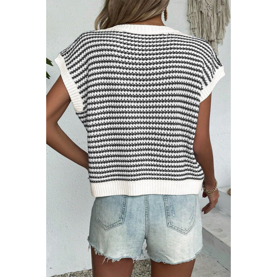 Striped Round Neck Sweater Vest Apparel and Accessories