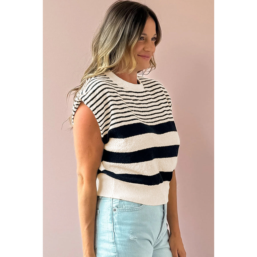 Striped Round Neck Sweater Vest Apparel and Accessories