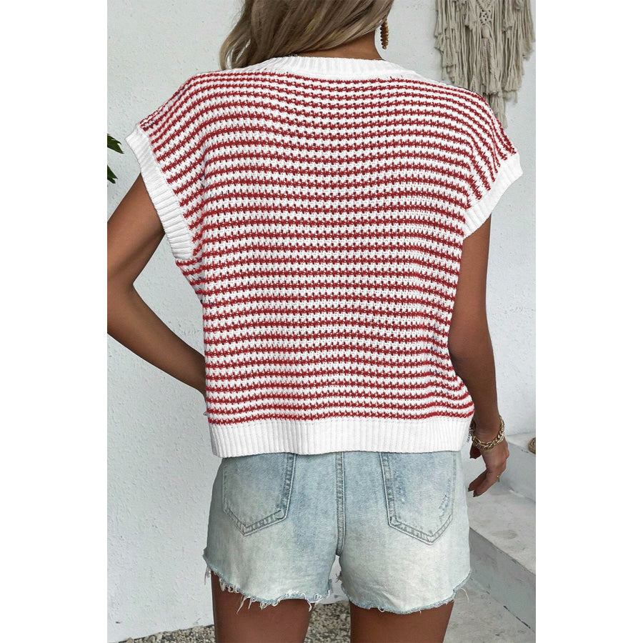 Striped Round Neck Sweater Vest Apparel and Accessories