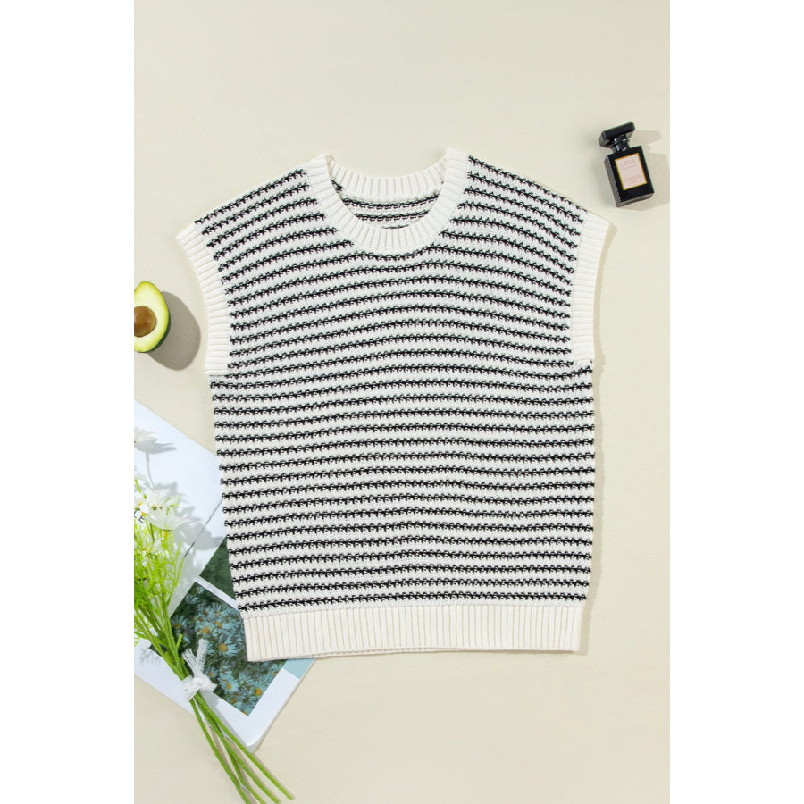 Striped Round Neck Sweater Vest Apparel and Accessories