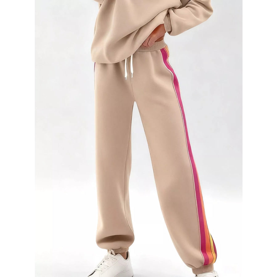 Striped Round Neck Sweatshirt and Pants Set Apparel and Accessories