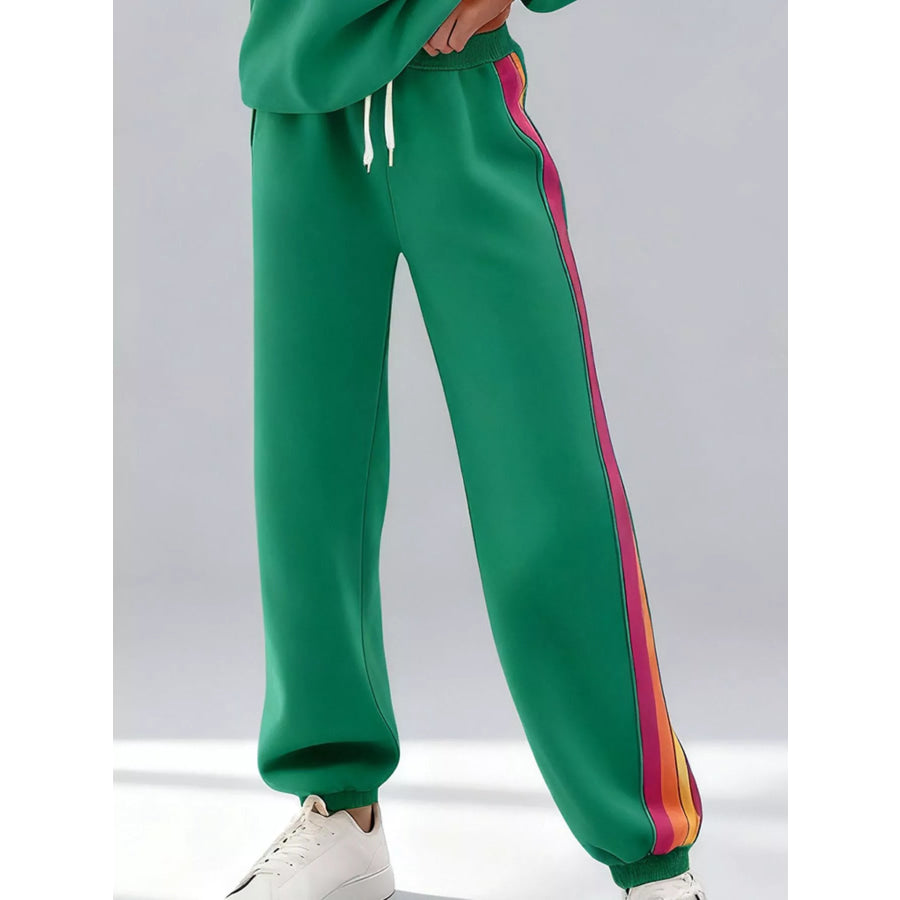 Striped Round Neck Sweatshirt and Pants Set Apparel and Accessories