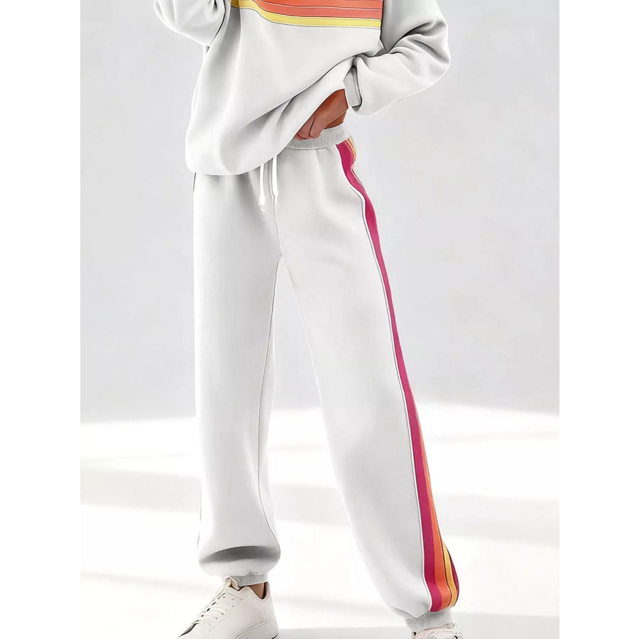 Striped Round Neck Sweatshirt and Pants Set Apparel and Accessories
