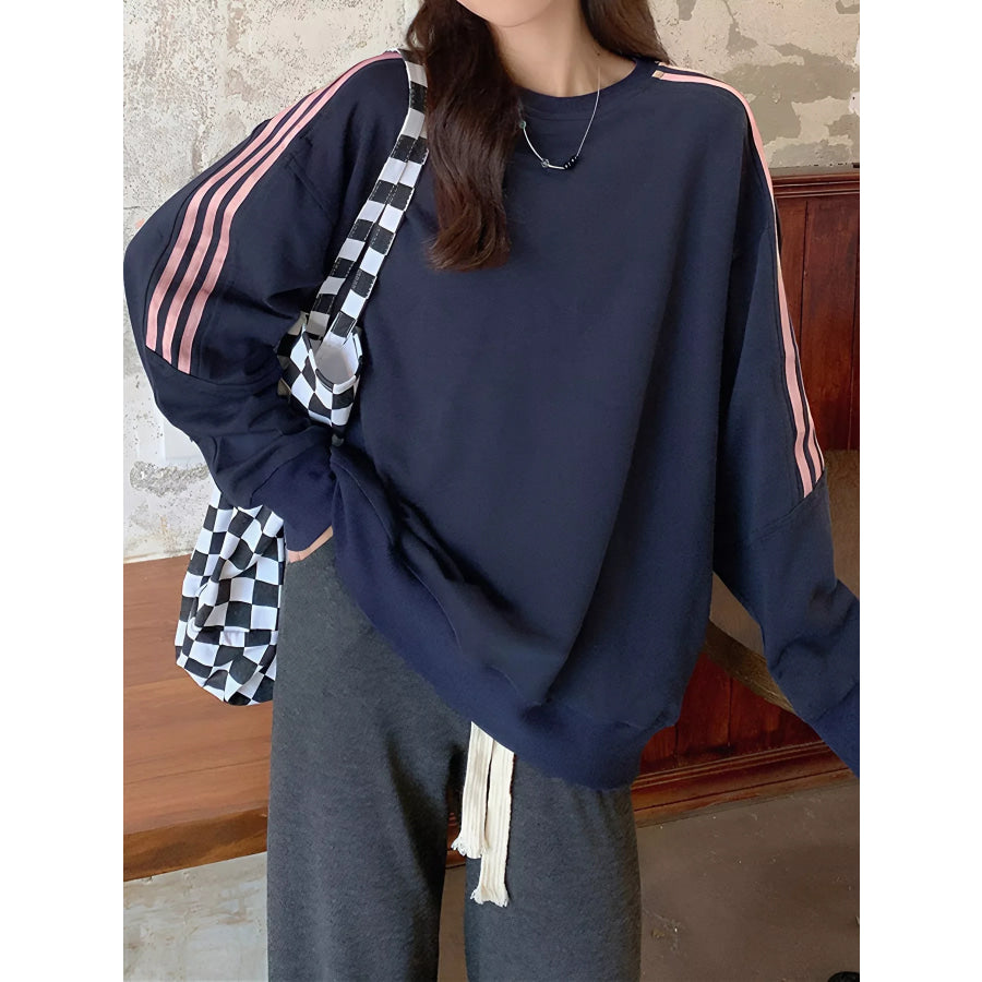 Striped Round Neck Sweatshirt Apparel and Accessories