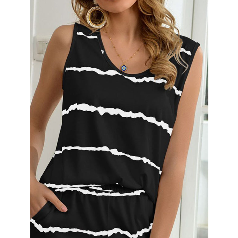 Striped Round Neck Tank and Shorts Lounge Set Apparel and Accessories