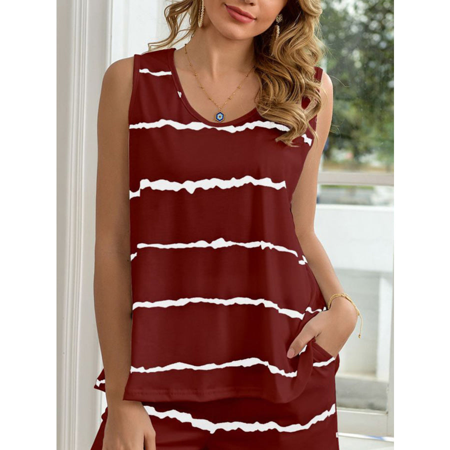 Striped Round Neck Tank and Shorts Lounge Set Apparel and Accessories