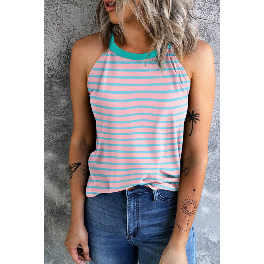 Striped Round Neck Tank Dusty Pink / S Apparel and Accessories