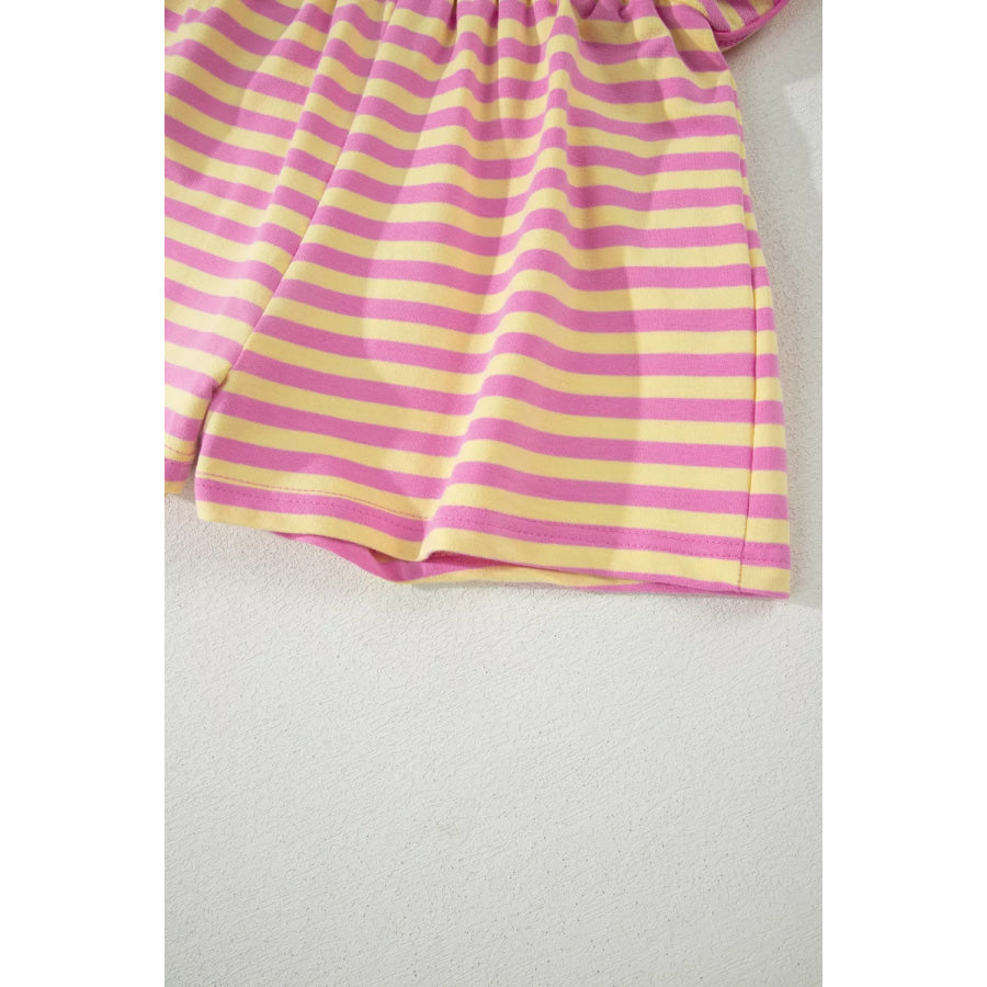 Striped Round Neck Tee and Shorts Casual Set Apparel and Accessories