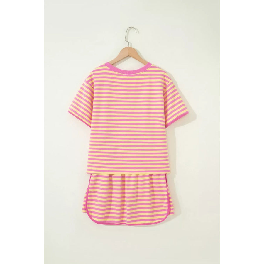 Striped Round Neck Tee and Shorts Casual Set Apparel and Accessories