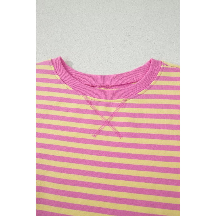 Striped Round Neck Tee and Shorts Casual Set Apparel and Accessories