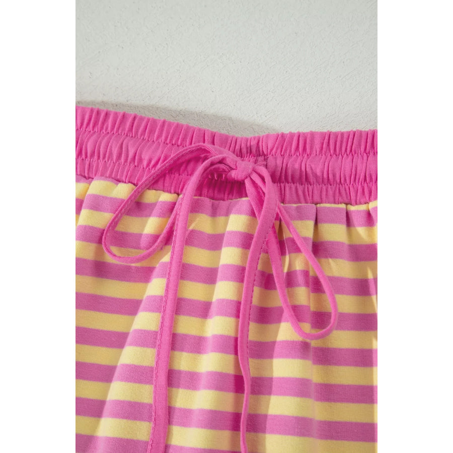 Striped Round Neck Tee and Shorts Casual Set Apparel and Accessories
