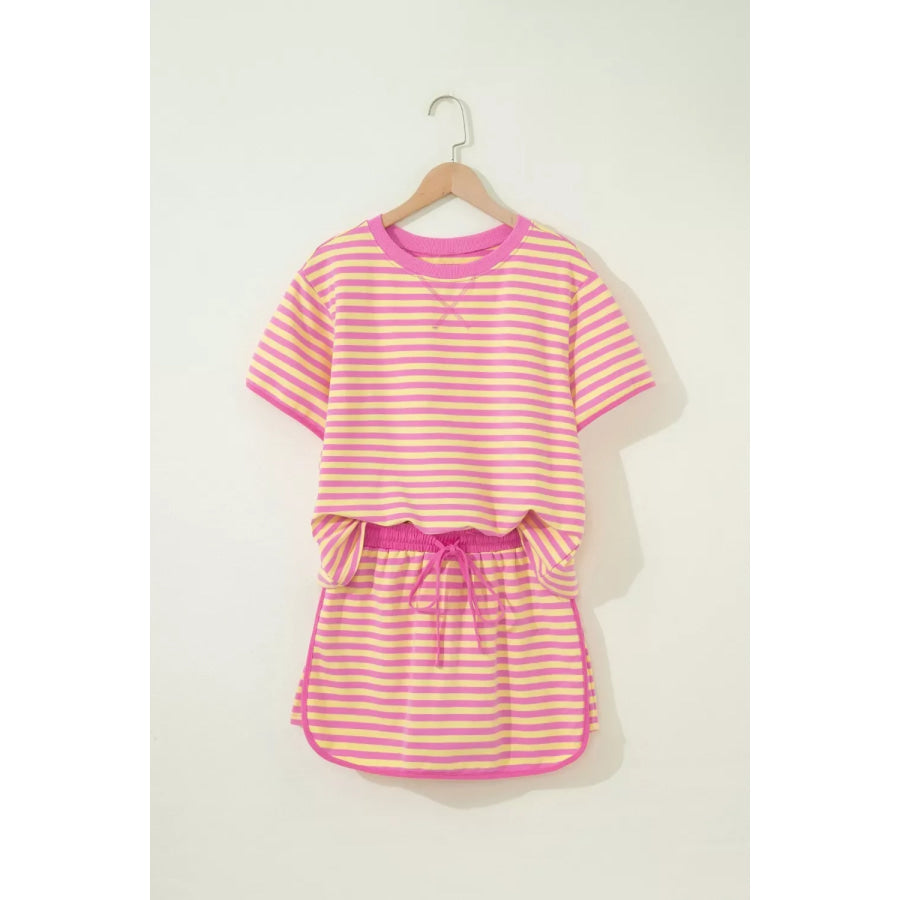 Striped Round Neck Tee and Shorts Casual Set Apparel and Accessories