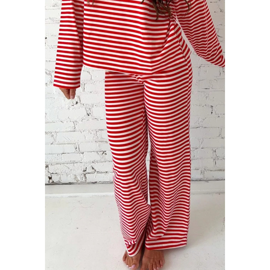Striped Round Neck Top and Pants Set Apparel and Accessories