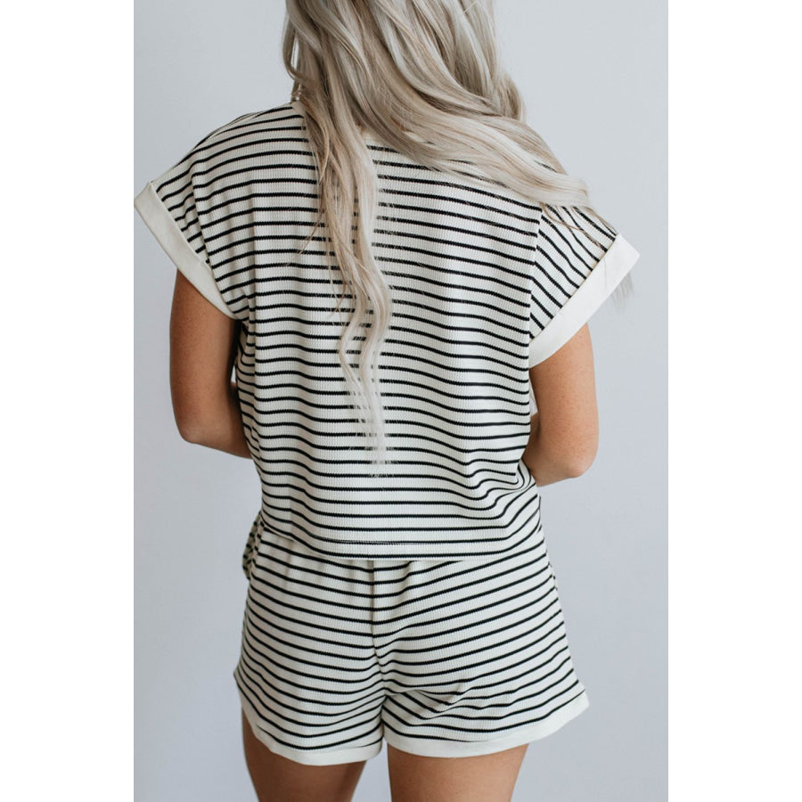 Striped Round Neck Top and Shorts Set Apparel and Accessories