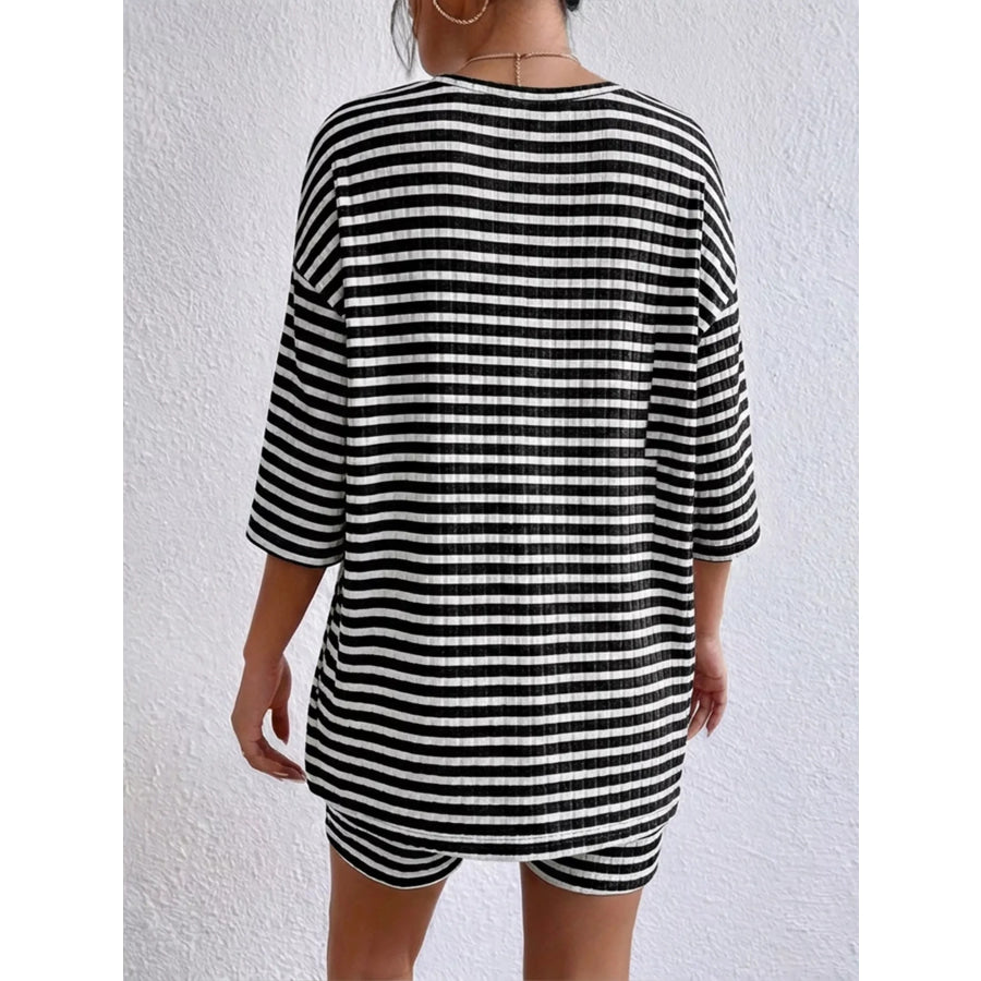 Striped Round Neck Top and Shorts Set Apparel Accessories