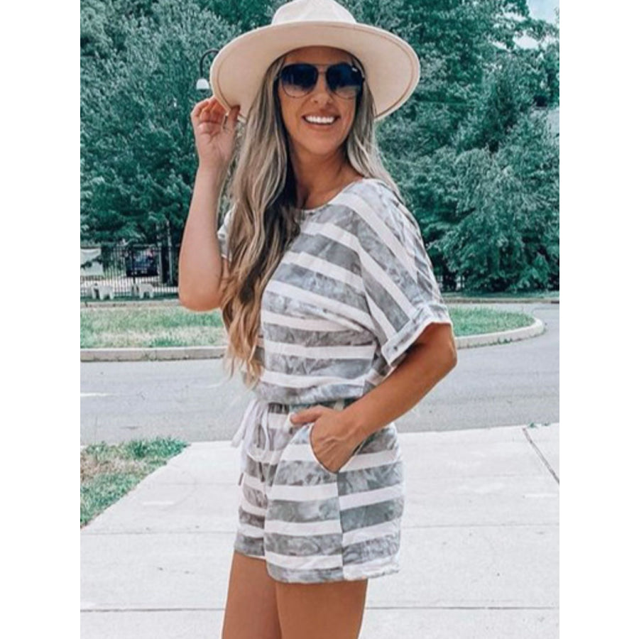 Striped Round Neck Top and Shorts Set Apparel and Accessories