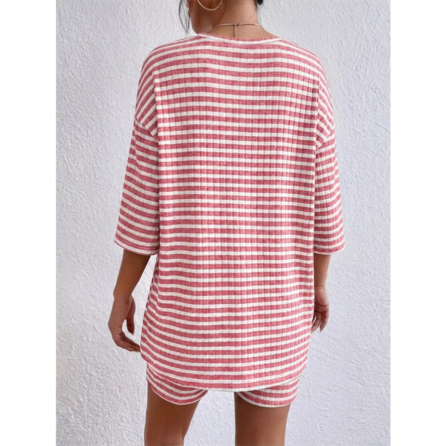 Striped Round Neck Top and Shorts Set Apparel Accessories