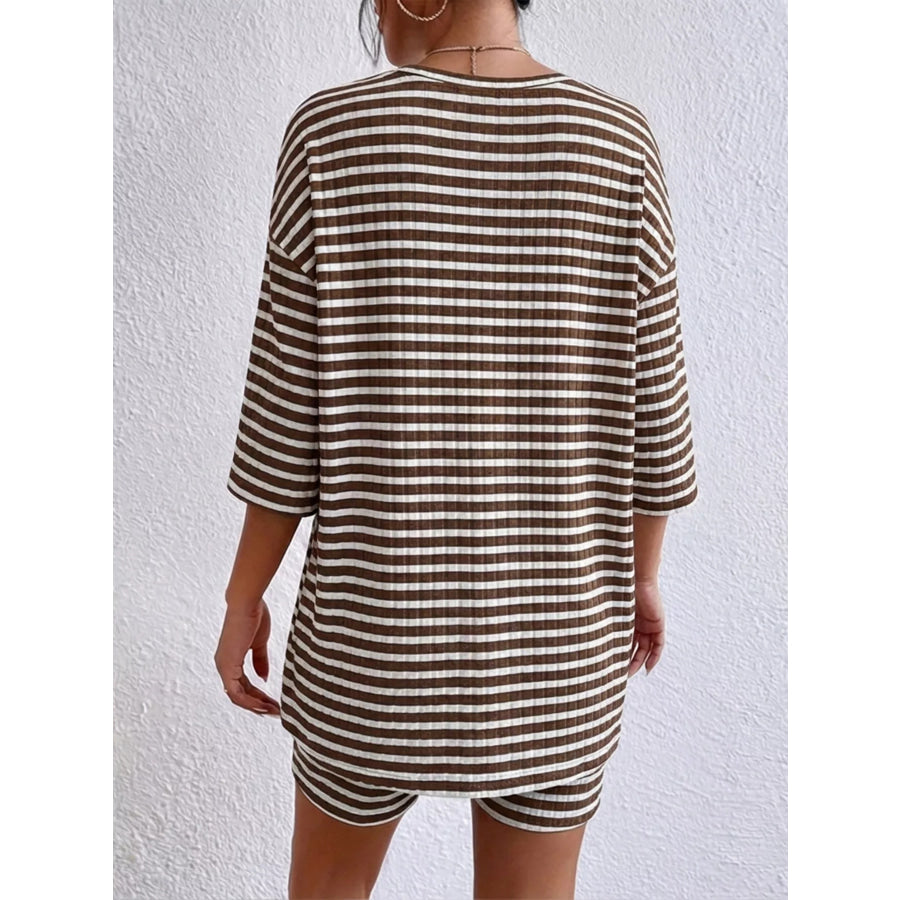 Striped Round Neck Top and Shorts Set Apparel Accessories