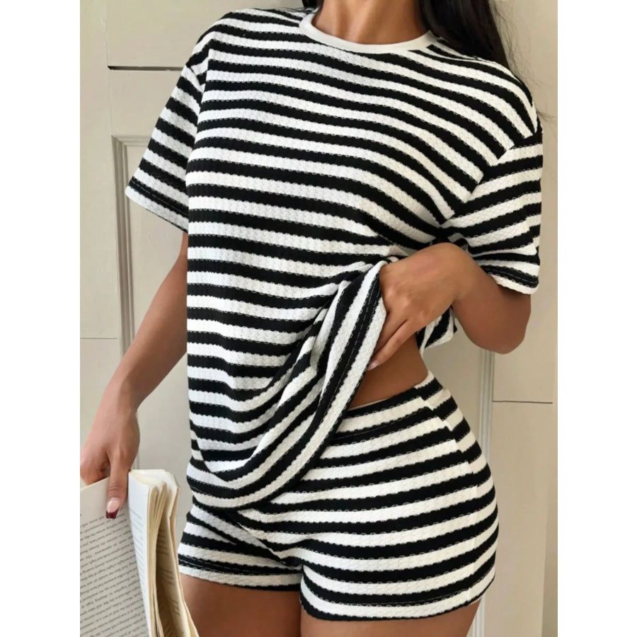 Striped Round Neck Top and Shorts Set Apparel and Accessories