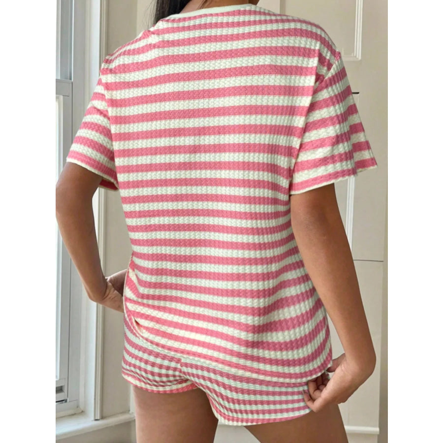 Striped Round Neck Top and Shorts Set Apparel and Accessories