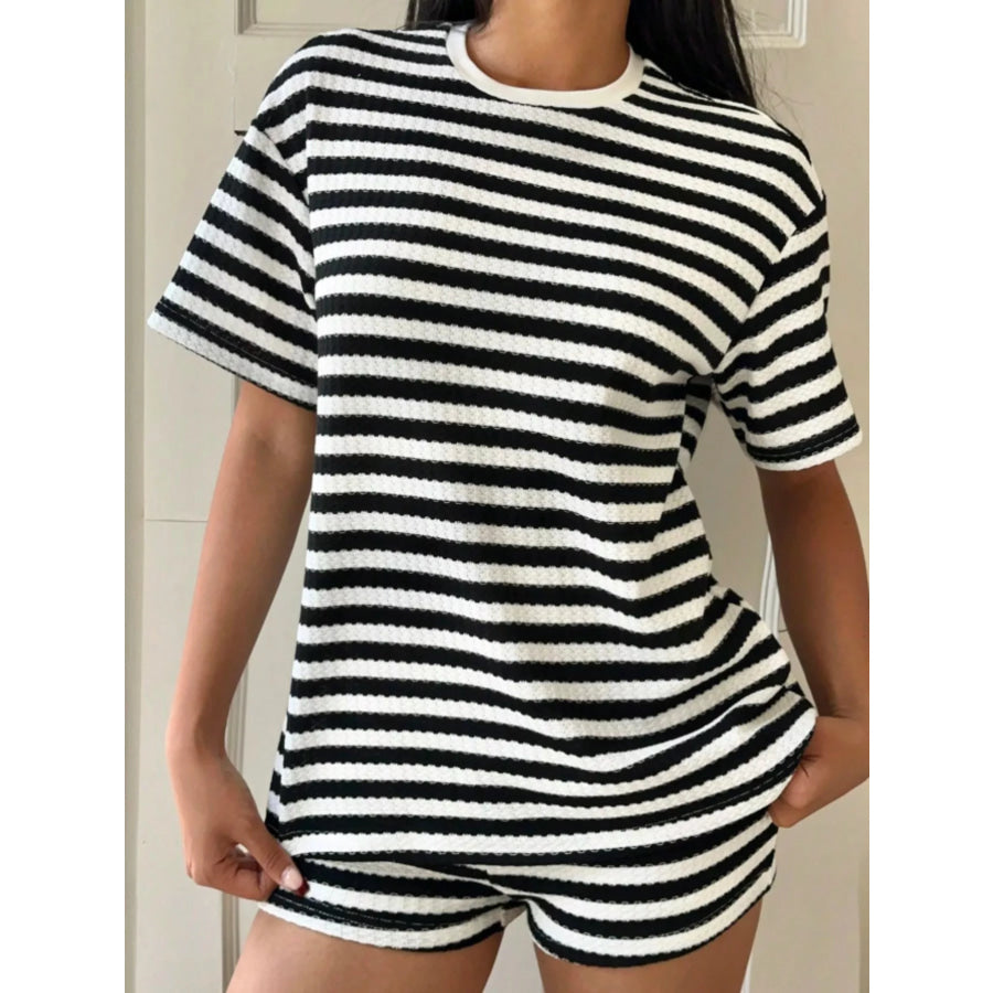 Striped Round Neck Top and Shorts Set Apparel and Accessories