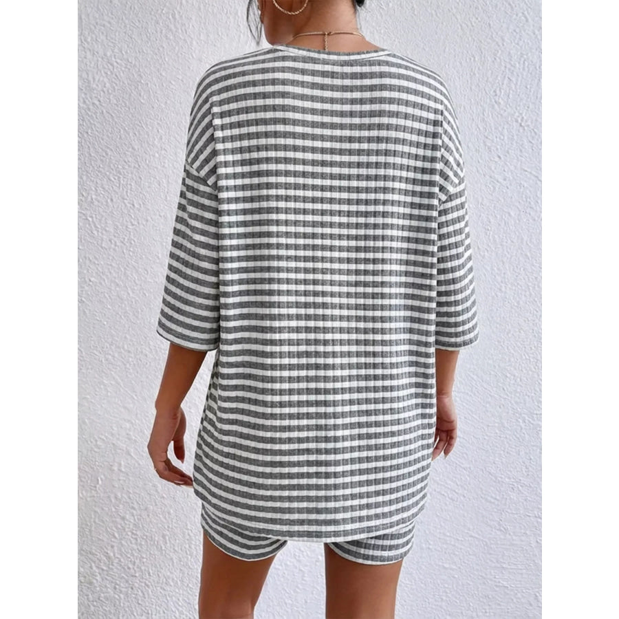 Striped Round Neck Top and Shorts Set Apparel Accessories