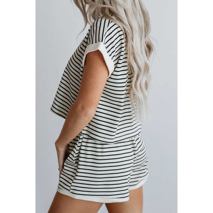 Striped Round Neck Top and Shorts Set Apparel and Accessories