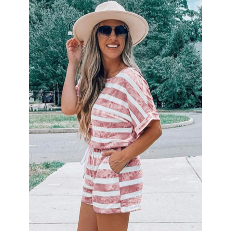 Striped Round Neck Top and Shorts Set Apparel and Accessories