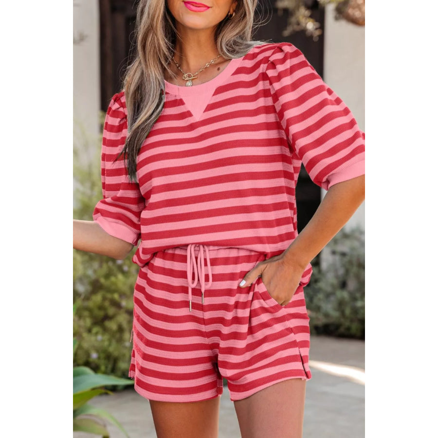 Striped Round Neck Top and Shorts Set Apparel Accessories