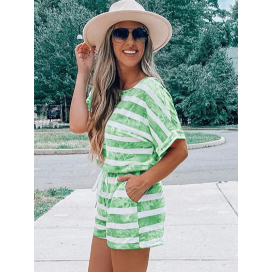 Striped Round Neck Top and Shorts Set Apparel and Accessories