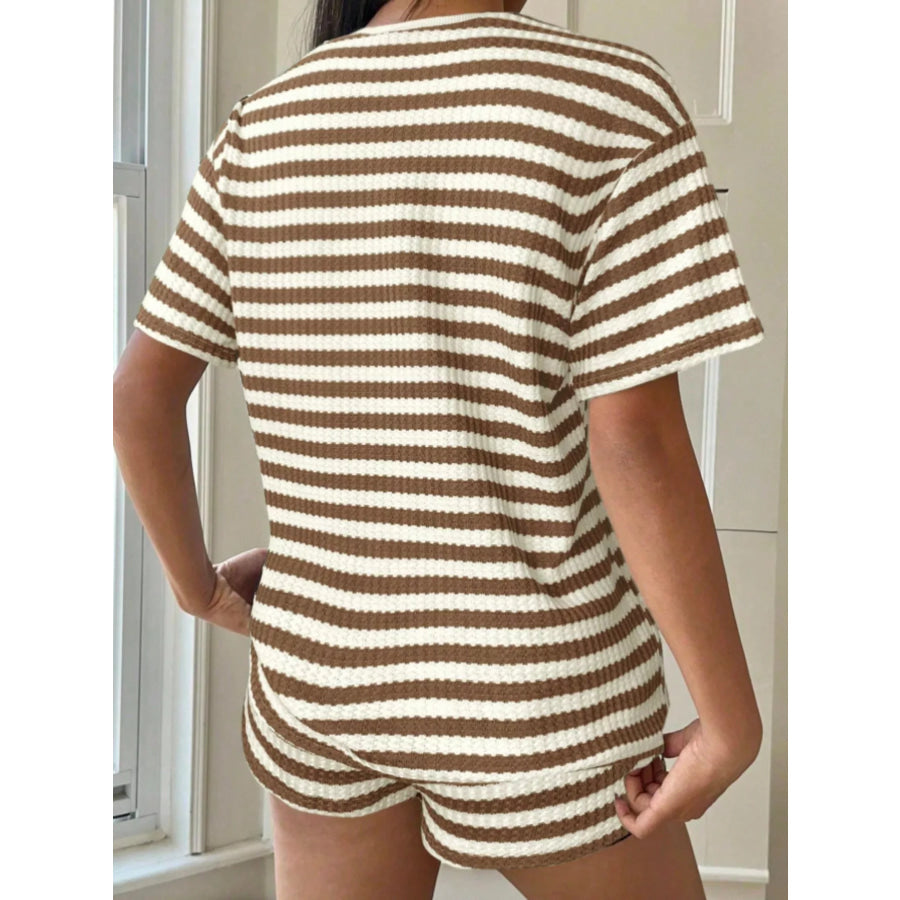 Striped Round Neck Top and Shorts Set Apparel and Accessories