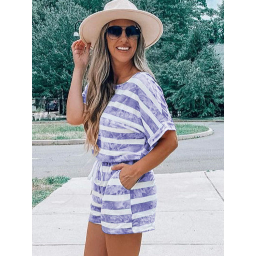 Striped Round Neck Top and Shorts Set Apparel and Accessories