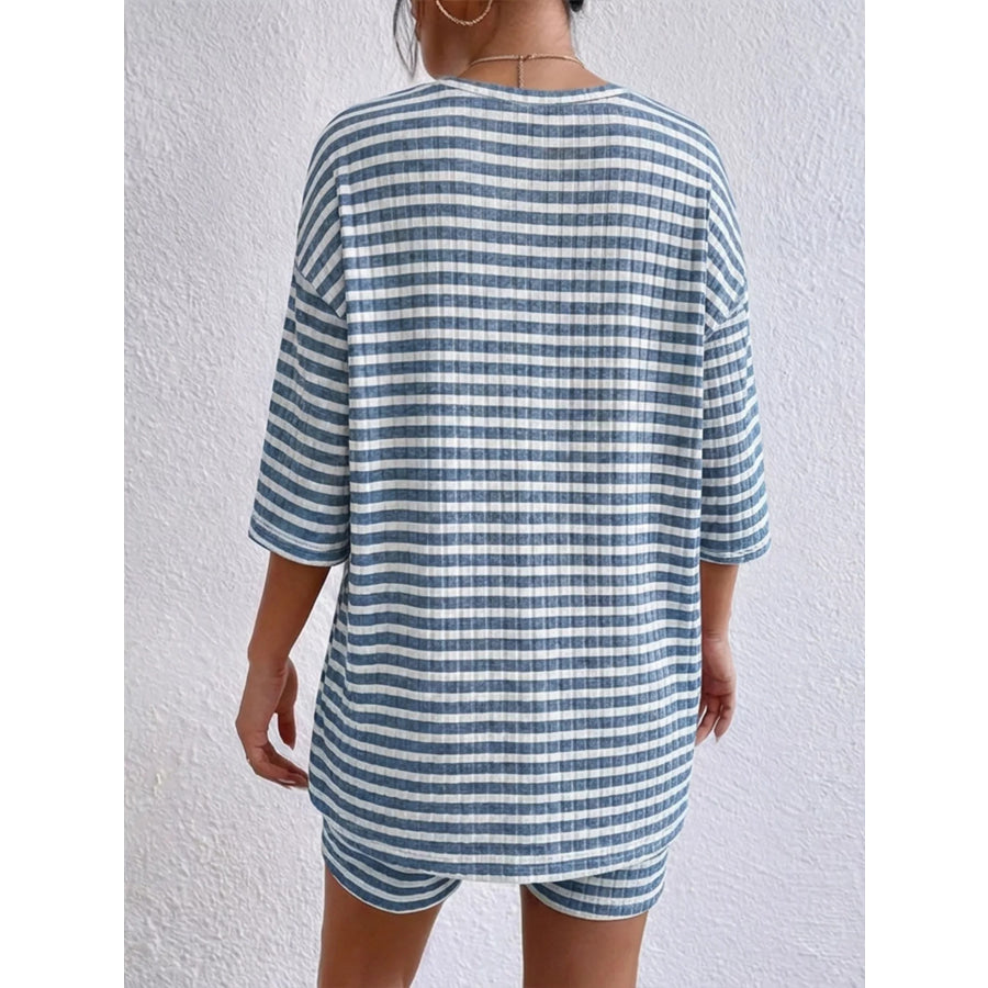 Striped Round Neck Top and Shorts Set Apparel Accessories