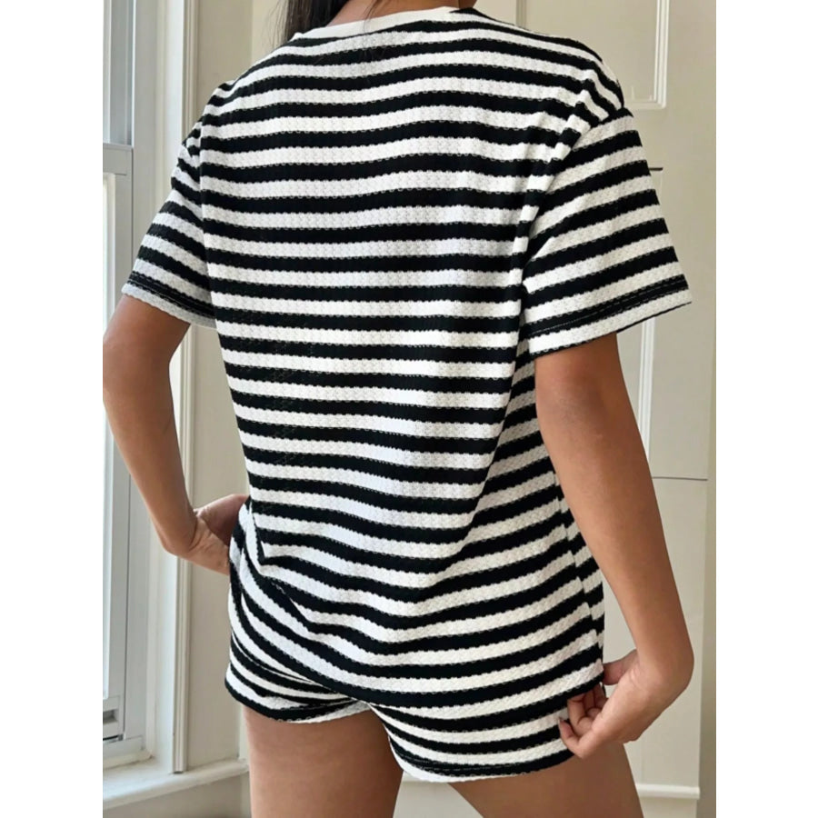 Striped Round Neck Top and Shorts Set Apparel and Accessories