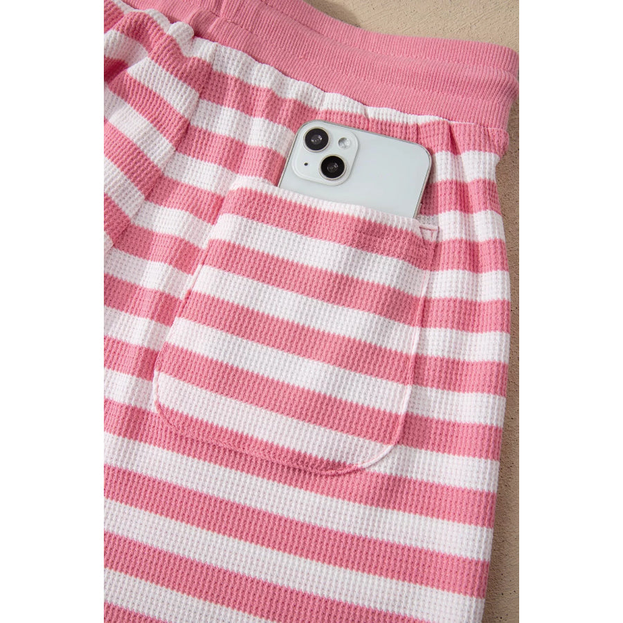 Striped Round Neck Top and Shorts Set Apparel Accessories