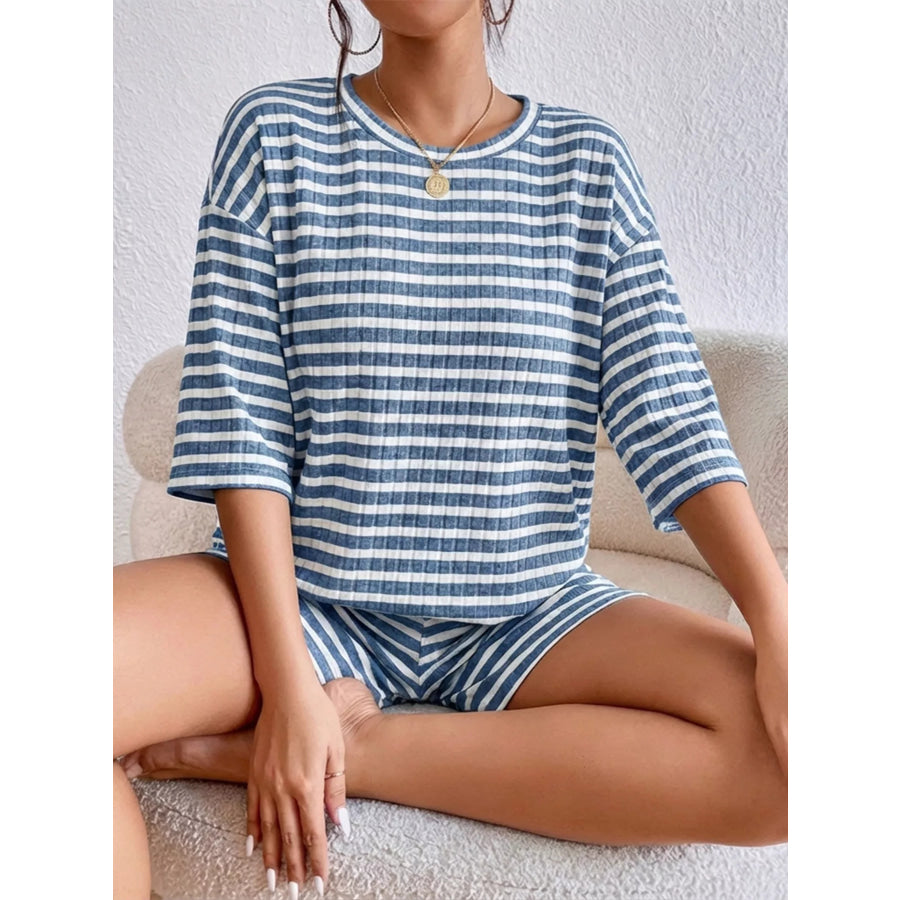Striped Round Neck Top and Shorts Set Apparel Accessories