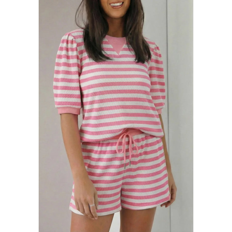 Striped Round Neck Top and Shorts Set Dusty Pink / S Apparel Accessories