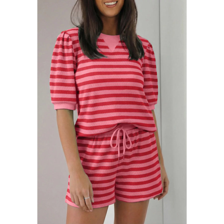 Striped Round Neck Top and Shorts Set Strawberry / S Apparel Accessories