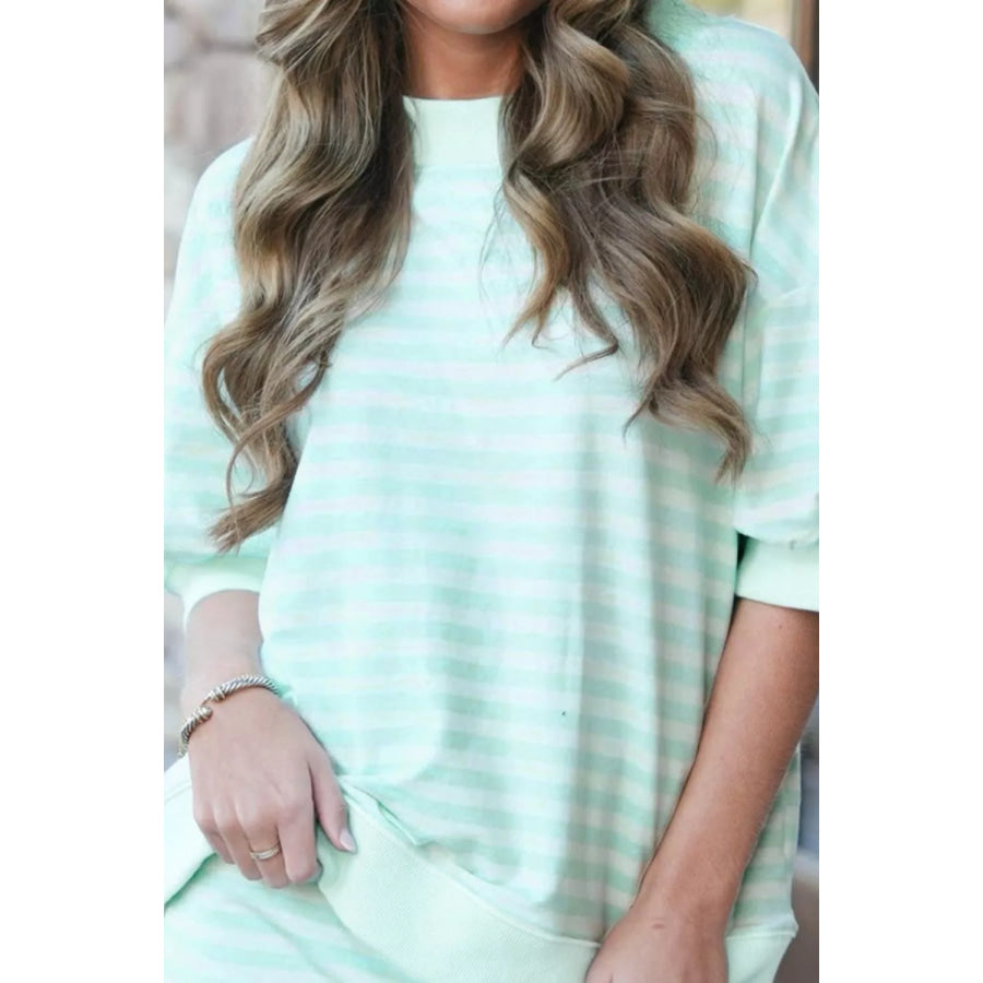 Striped Round Neck Top and Skirt Set Apparel and Accessories