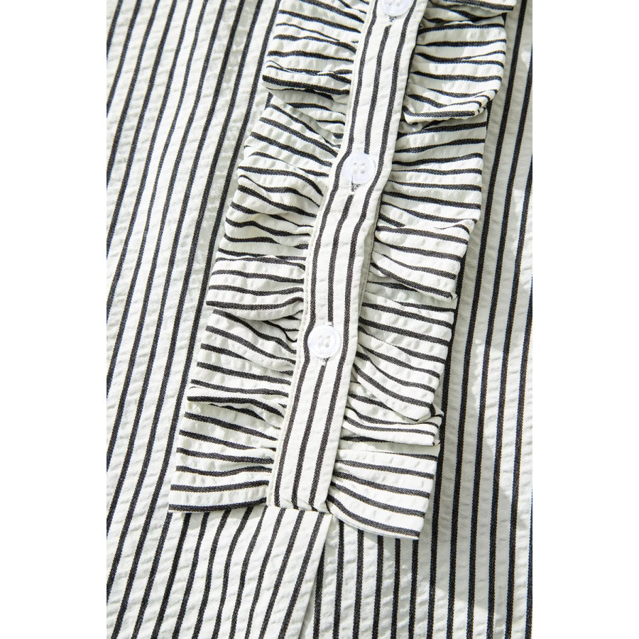 Striped Ruffle Button Front Maxi Dress Apparel and Accessories