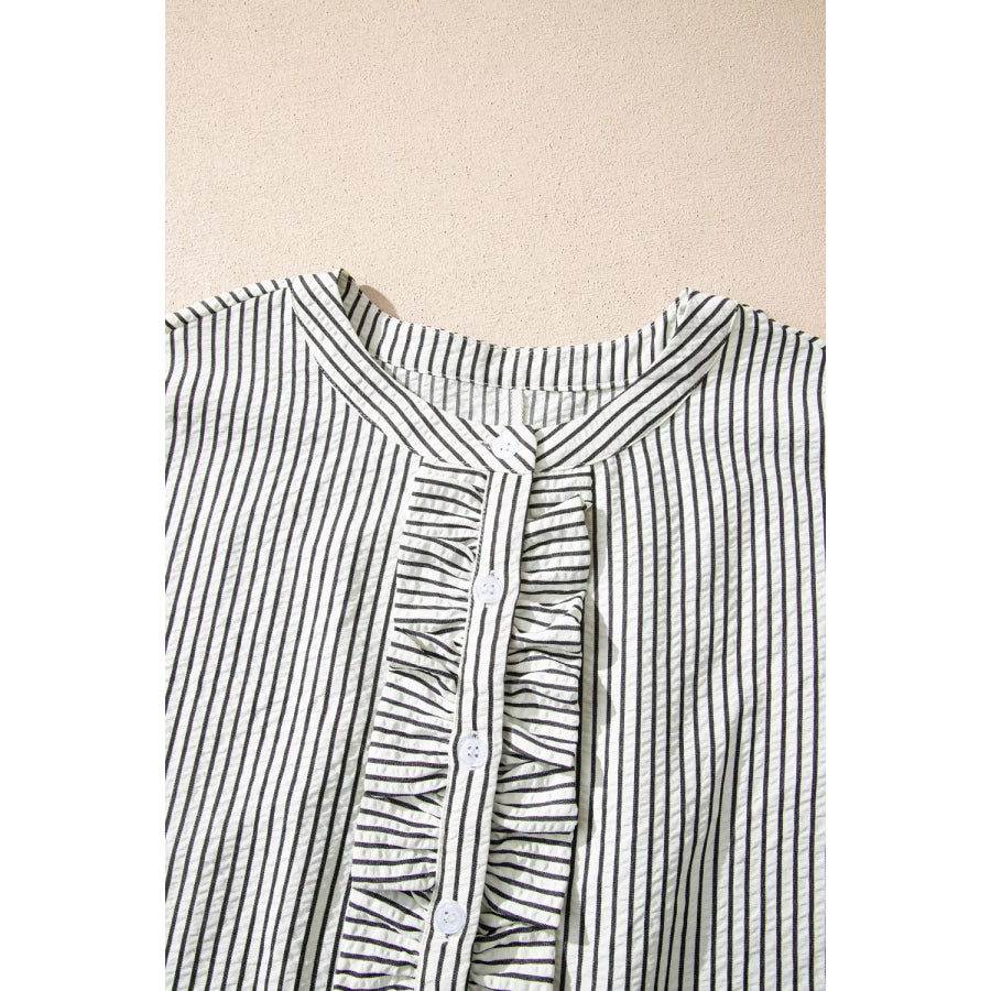 Striped Ruffle Button Front Maxi Dress Apparel and Accessories