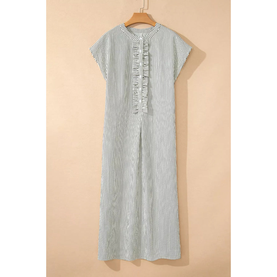 Striped Ruffle Button Front Maxi Dress Apparel and Accessories