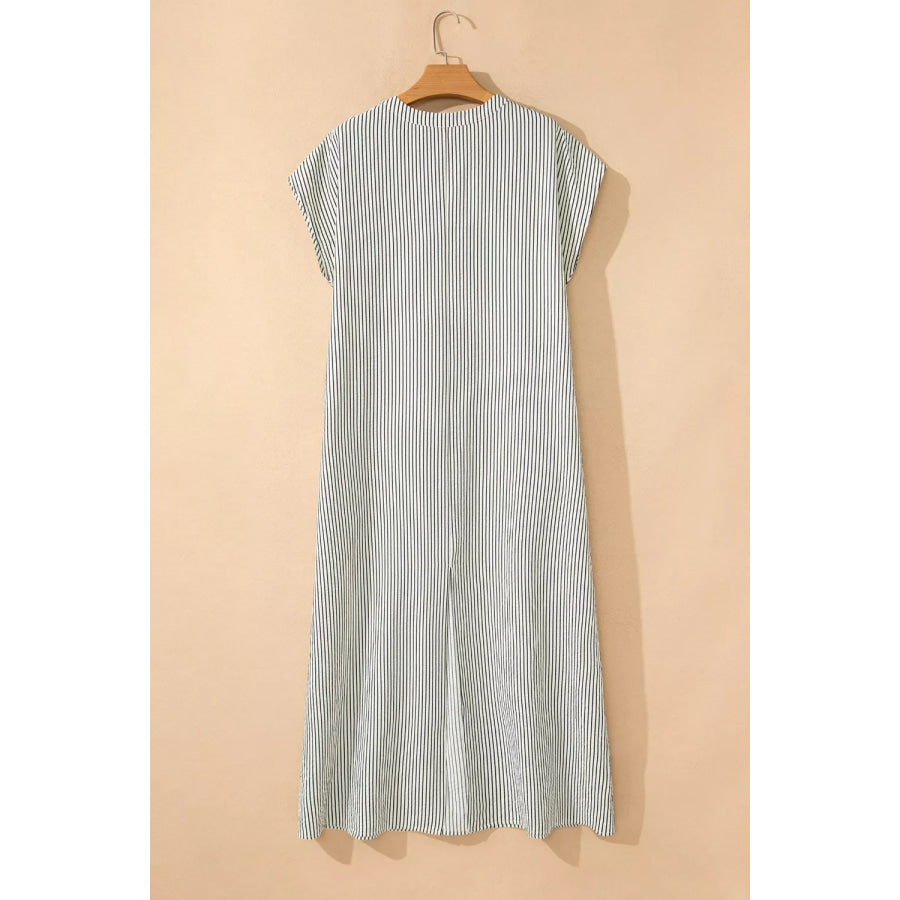 Striped Ruffle Button Front Maxi Dress Apparel and Accessories
