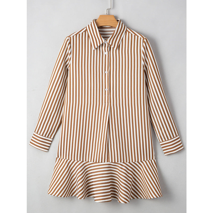 Striped Ruffle Hem Shirt Dress Apparel and Accessories