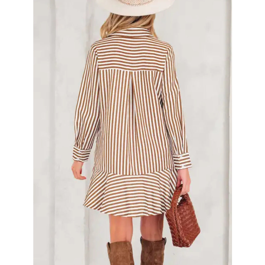 Striped Ruffle Hem Shirt Dress Apparel and Accessories